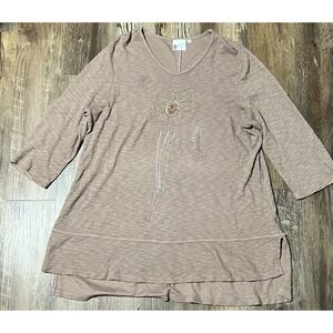 The Added Touch Tunic Womens XL Top Unique Wearable Art To Wear Brown Flowers